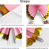 Brain Giggles Hanging Rose Gold Paper Fans Decoration Set – 8Pcs
