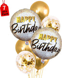 Brain Giggles Happy Birthday Balloon Set Includes Foil, Latex & Confetti Balloons - Gold 7Pcs