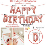 Brain Giggles 25Pcs Happy Birthday Decoration Set Includes Banner with Foil Balloons, Latex Balloons, and Ribbon - Rose Gold
