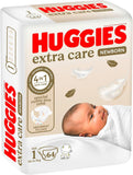 Huggies Extra Care Newborn - Size 1, Up to 5kg, Jumbo Pack - 64pcs