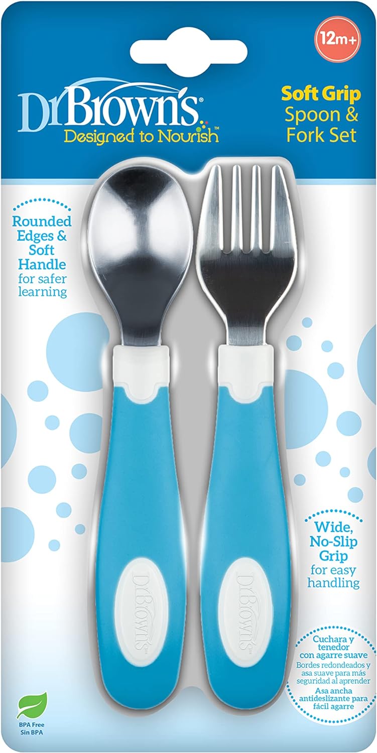 Dr. Brown's Soft Grip Spoon & Fork Set - Blue - Laadlee