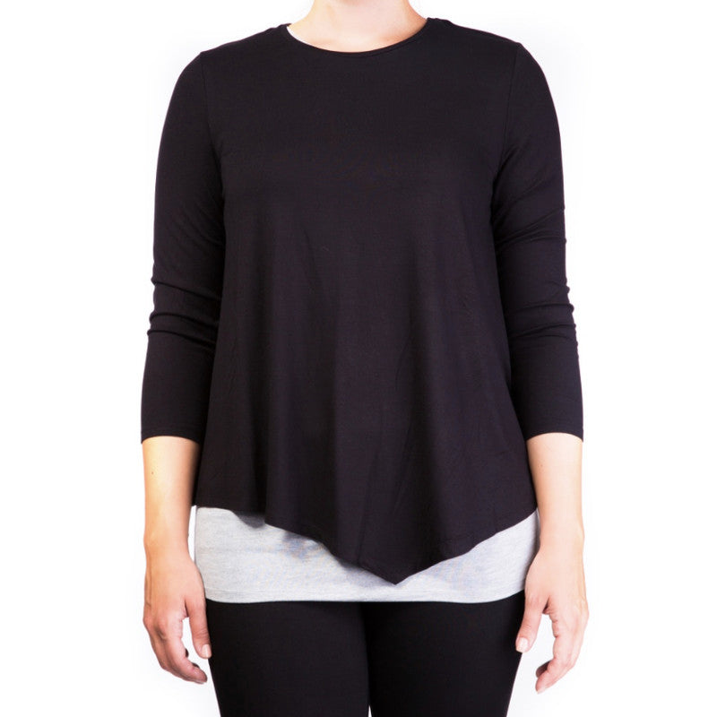 Mama Basic Double Layer Maternity & Nursing Top - Black and Grey - Laadlee