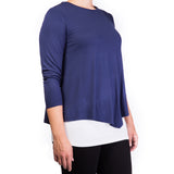 Mama Basic Double Layer Maternity & Nursing Top - Navy and Cream - Laadlee