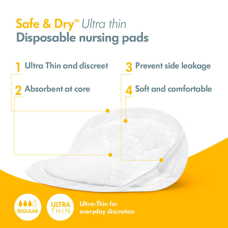 Medela Safe & Dry Ultra Thin Disposable Absorbent Nursing Pads - 30 Pcs - Laadlee