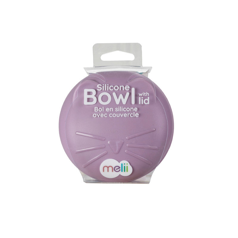 Melii Silicone Bowl With Lid 350ml - Purple Cat - Laadlee
