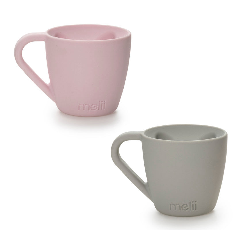 Melii Silicone Bear Mug 2 Pack - Pink & Grey - Laadlee