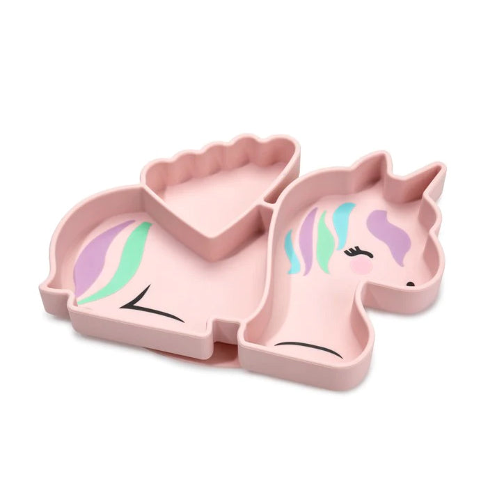 Melii Divided Silicone Suction Plate - Pink Unicorn - Laadlee