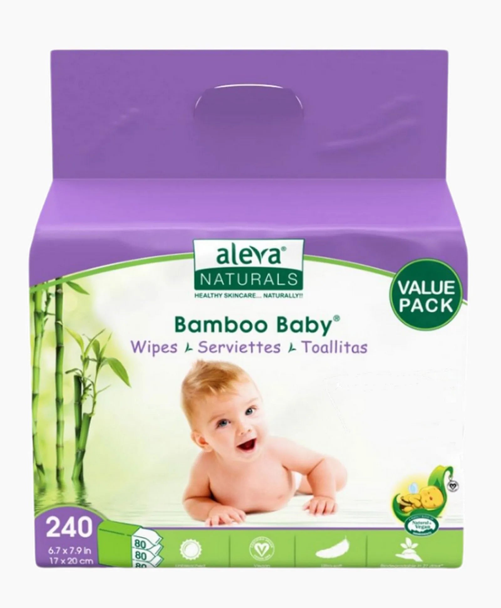 Aleva Naturals Bamboo Baby Wipes Club Pack - 240ct - Laadlee