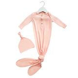 Anvi Baby Knotted Gown & Beanie Set - Rose Blush
