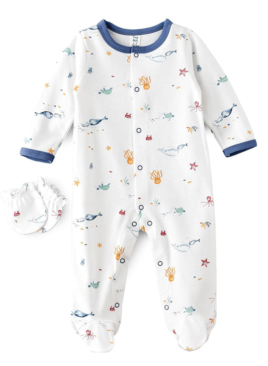 Tiny Hug Baby Sleep Suit with Mittens - Sealife - Laadlee