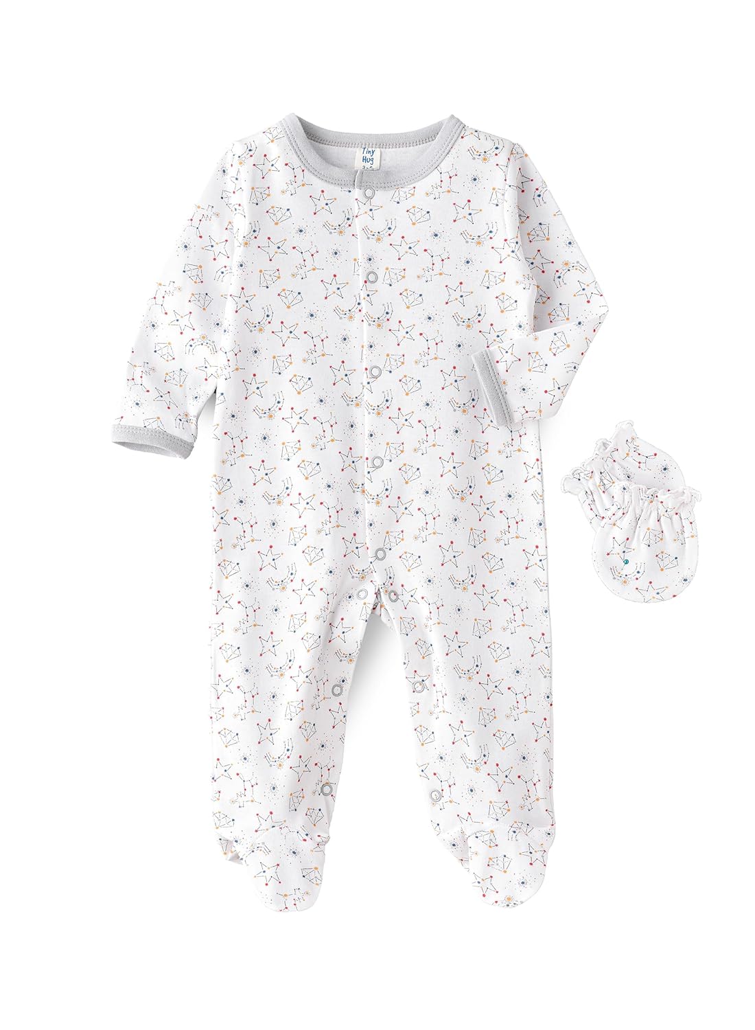 Tiny Hug Baby Sleep Suit with Mittens - Moons & Stars - Laadlee