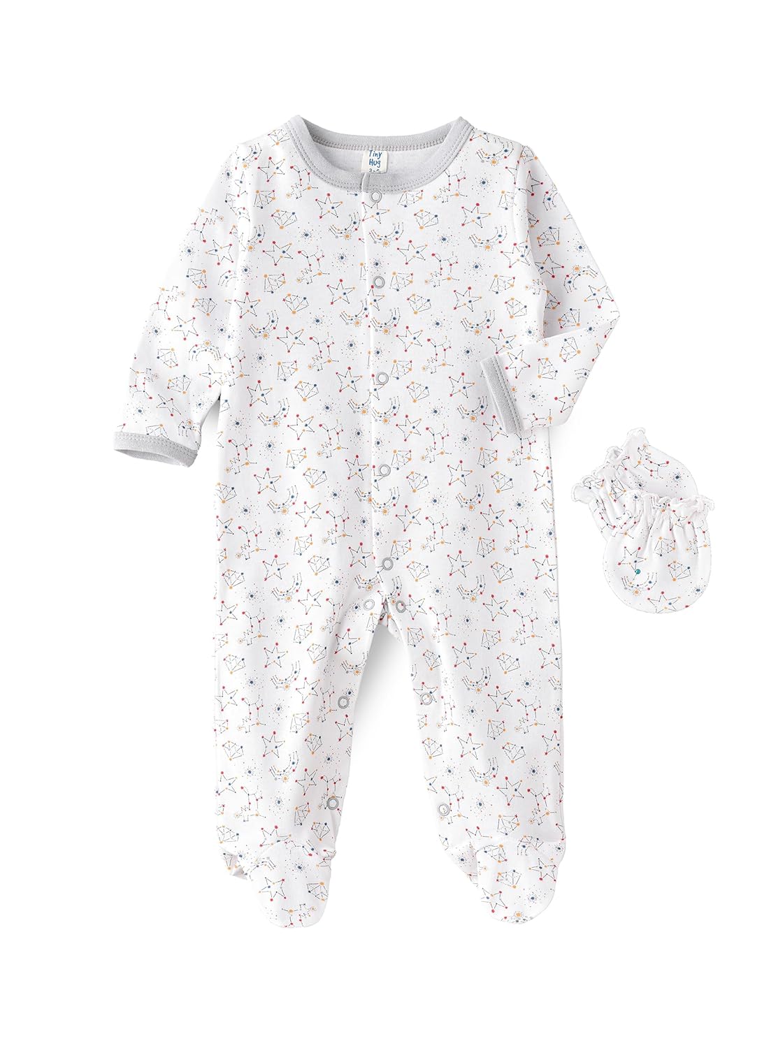 Tiny Hug Baby Sleep Suit with Mittens - Moons & Stars - Laadlee