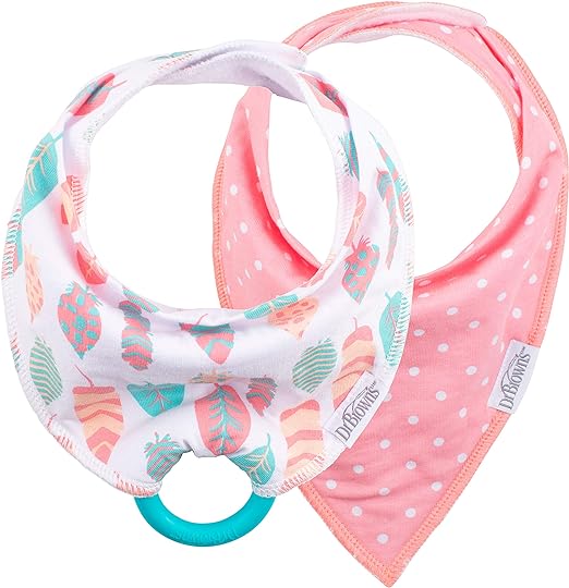 Dr. Brown's Bandana Bib With Teether - Feathers / Dots - Pack of 2 - Laadlee