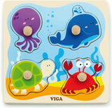 Viga Flat Puzzle W/Big Wooden Knob - Sea