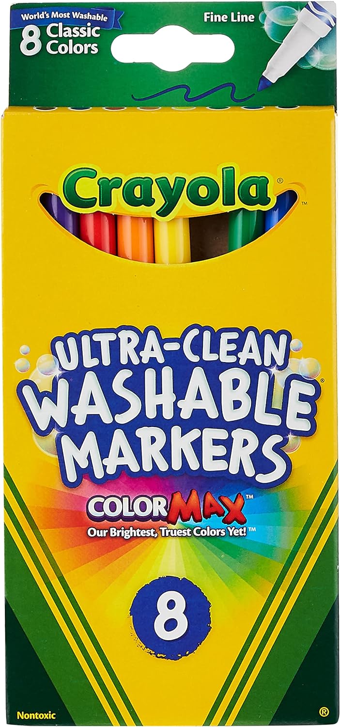 Crayola Ultra-Clean Washable Classic Fine Line Markers - Pack of 8 - Laadlee