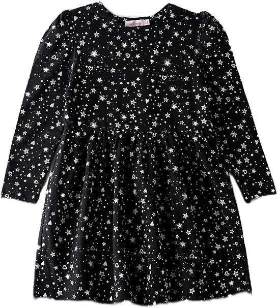 Jelliene All Over Print Knit Dress - Black Stars - Laadlee