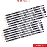 Nataraj Platinum 2B Extra Dark Pencil - 12Pcs Pack + Eraser, Sharpener Inside
