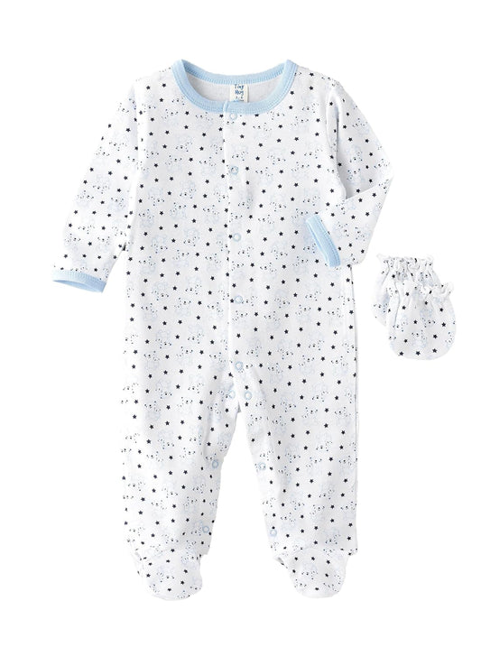 Tiny Hug Baby Sleep Suit with Mittens - Teddy Bear - Laadlee