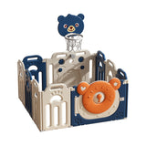 Lovely Baby Kids Bear Playpen With Basketball Hoop 10pcs - Blue