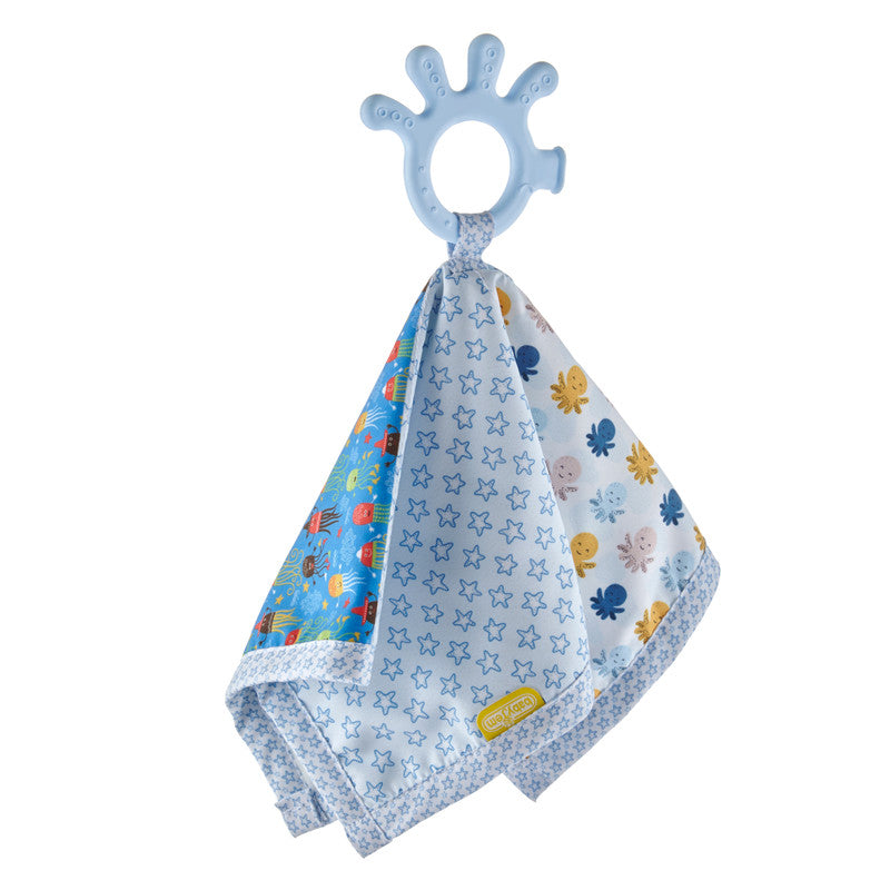 Babyjem Relaxing Cloth with Pathwork Teether - Blue - Laadlee