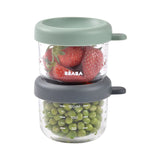 Beaba Glass Food Jar 150ml Pack of 2 - Mineral & Sage Green