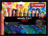 Stabilo Multi-Talented Pencil Woody 3 in 1 Arty With Sharpener - Pack of 10