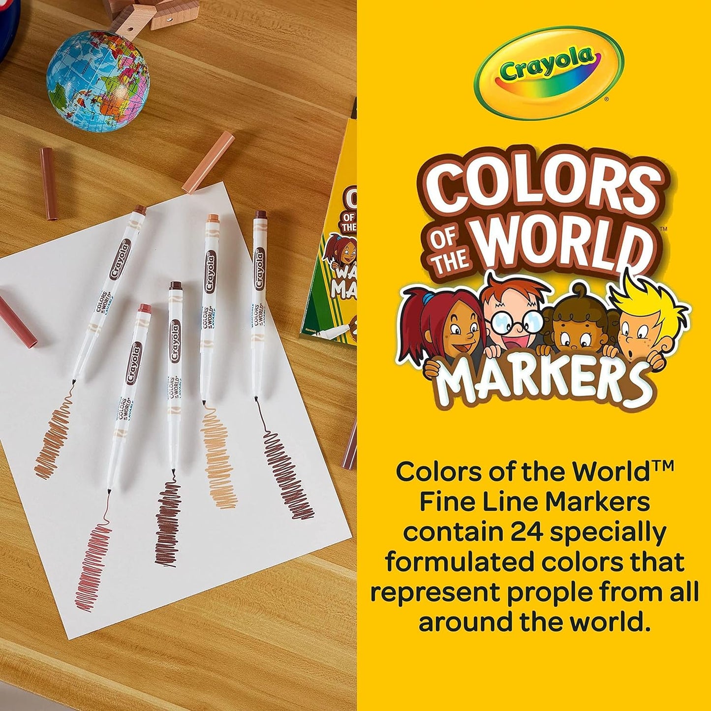 Crayola Fine Line Washable Skin Tone Markers - Pack of 24