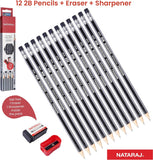Nataraj Platinum 2B Extra Dark Pencil - 12Pcs Pack + Eraser, Sharpener Inside