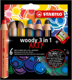 Stabilo Multi-Talented Pencil Woody 3 in 1 ARTY With + Sharpener - Pack of 6