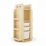 Ezzro Rotating Library Bookshelf With 3 Storage Boxes Natural