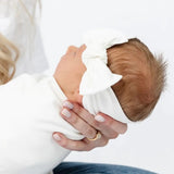 Anvi Baby Headband & Swaddle Set- Bamboo Spandex - White