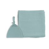 Anvi Baby Organic Bamboo Beanie & Swaddle Set - Azure Sky