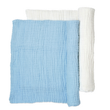 Anvi Baby Set of 2 Organic Muslin Bath Towel - Blue & White