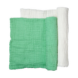 Anvi Baby Set of 2 Organic Muslin Bath Towel - Green & White