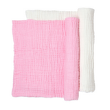 Anvi BabySet of 2 Organic Muslin Bath Towel - Pink & White