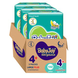 BabyJoy Compressed Diamond Pad Diaper, Jumbo Pack L+ Size 4+, 12 - 21 Kg - 132Pcs