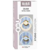BIBS Studio Colour Round Latex Pacifier Size 1 - Baby Blue Dusty Blue Mix (Pack Of 2)