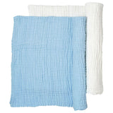 Anvi Baby Set of 3- Organic 6 layered Muslin Bath Towel - Blue/White/White