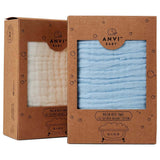 Anvi Baby Set of 3- Organic 6 layered Muslin Bath Towel - Blue/White/White