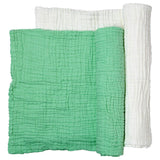Anvi Baby Set of 3- Organic 6 layered Muslin Bath Towel - Green/White/White