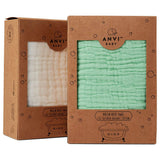 Anvi Baby Set of 3- Organic 6 layered Muslin Bath Towel - Green/White/White