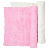 Anvi Baby Set of 3- Organic 6 layered Muslin Bath Towel - Pink/White/White