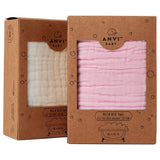 Anvi Baby Set of 3- Organic 6 layered Muslin Bath Towel - Pink/White/White