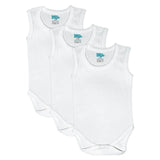Babies Basic Cotton Sleeveless Striped Bodysuit - White - Set of 3