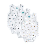 Babies Basic Boat Printed Sleeveless Romper Bodysuit- Set of 3