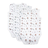 Babies Basic Miniland Printed Sleeveless Romper Bodysuit- Set of 3