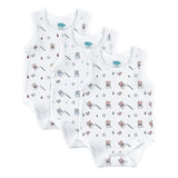 Babies Basic Miniland Printed Sleeveless Romper Bodysuit- Set of 3