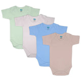 Babies Basic Short Sleeves Bodysuit - Green/ Beige/ Blue/ Mocha - Set of 4