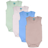 Babies Basic Sleeveless Bodysuit Green/ Beige/ Blue/ Mocha - Set of 4