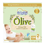 BabyJoy Olive Diapers | Size 2 - Small - 3.5-7Kg, Mega Box - 136Pcs